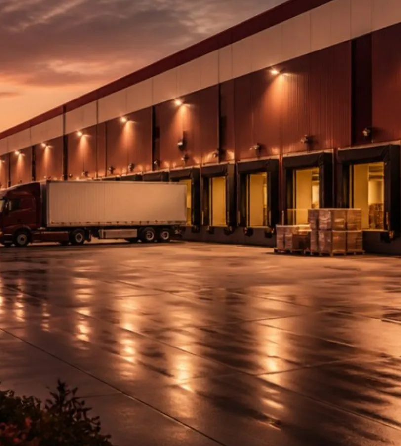 Centro logístico con camión en muelle de carga